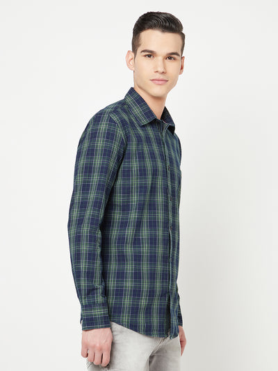 Navy Blue Checked Shirt - Men Shirts