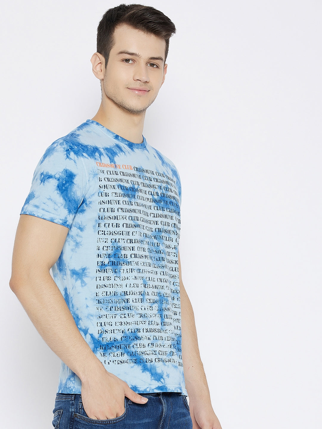 Blue Printed Round Neck T-shirt - Men T-Shirts
