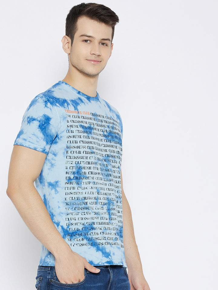 Blue Printed Round Neck T-shirt - Men T-Shirts