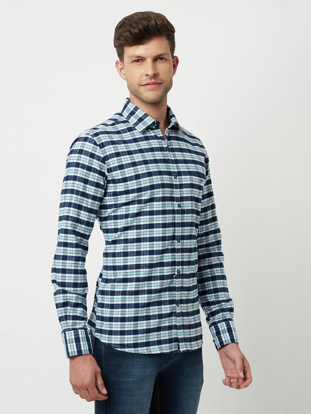 Navy Blue Tartan Checked Shirt-Men Shirts-Crimsoune Club