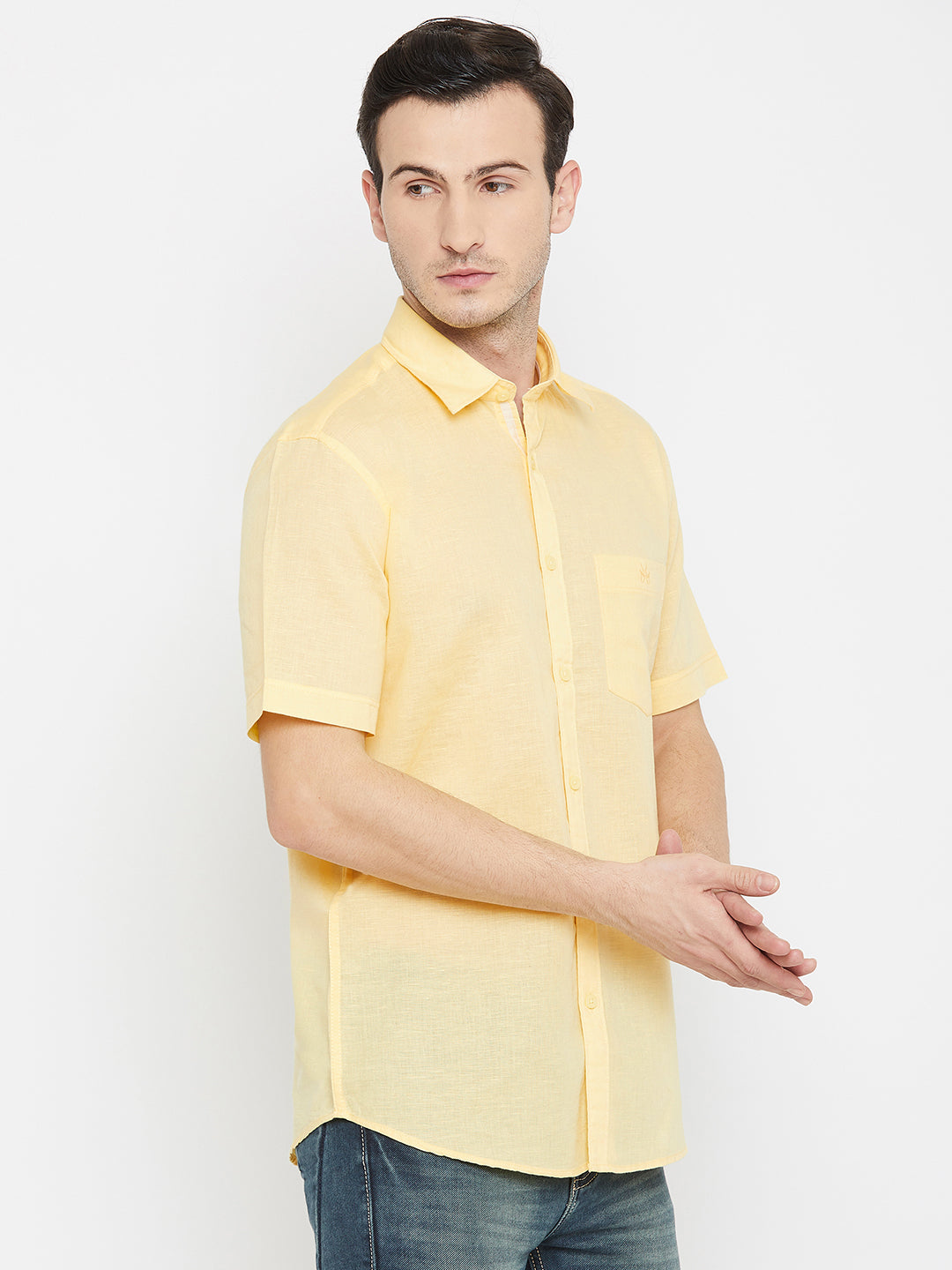 yellow Cotton Linen Shirt - Men Shirts