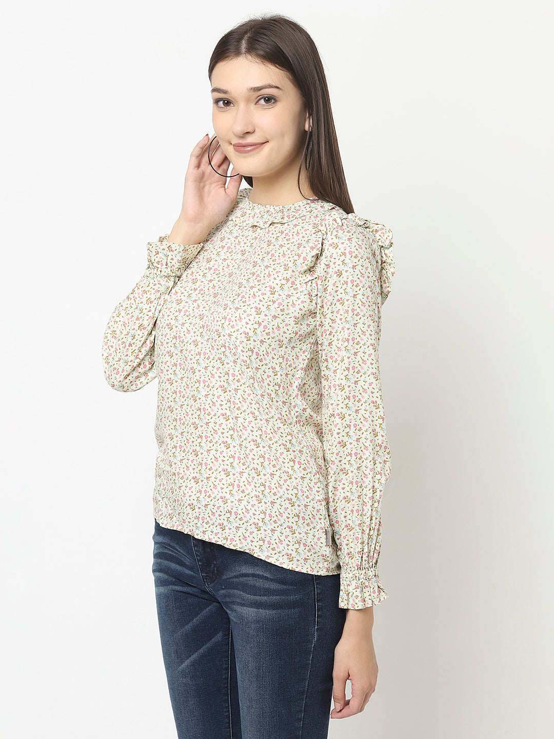 Floral Top with Ruffle Detailing