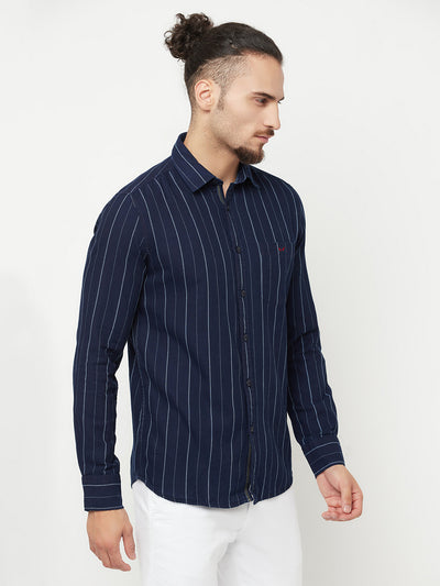 Navy Blue Striped Casual Shirt - Men Shirts