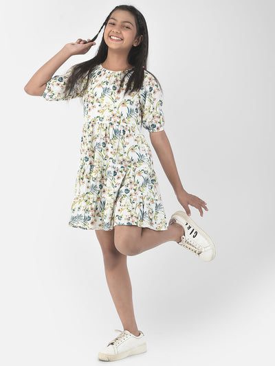  White Floral Empire Dress