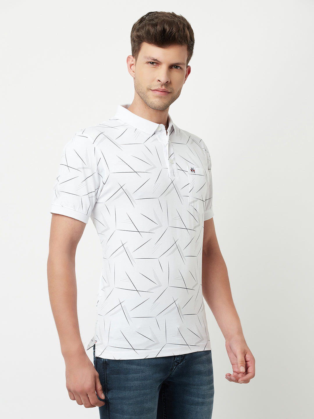 White Printed Polo T-Shirt-Men T-Shirts-Crimsoune Club