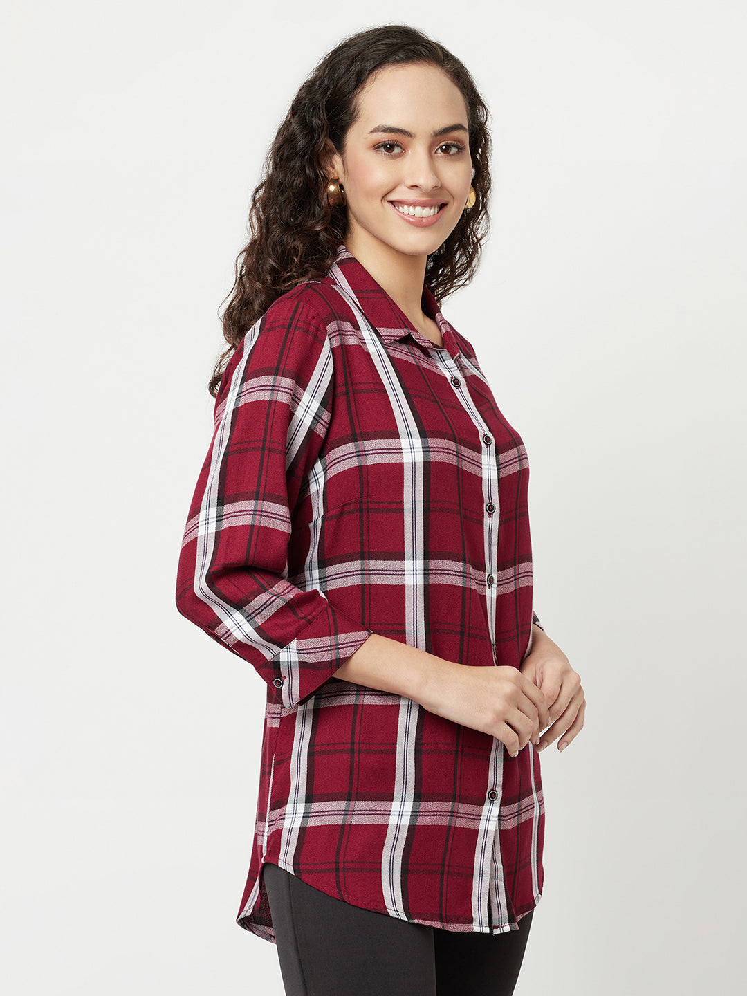 Maroon Checked Shirt-Women Shirts-Crimsoune Club