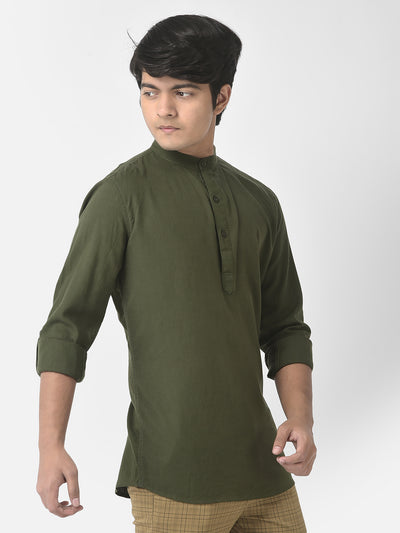 Olive Green Shirt-Style Kurta-Boys Kurta-Crimsoune Club