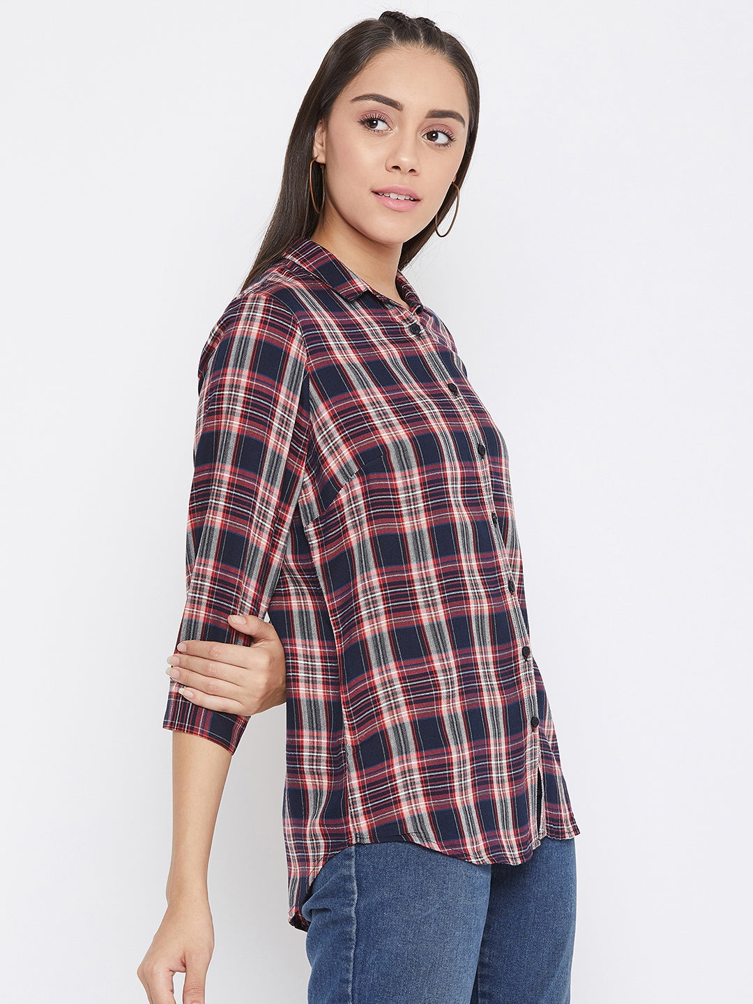 Checked Asymmetrical Shirt - Women Shirts