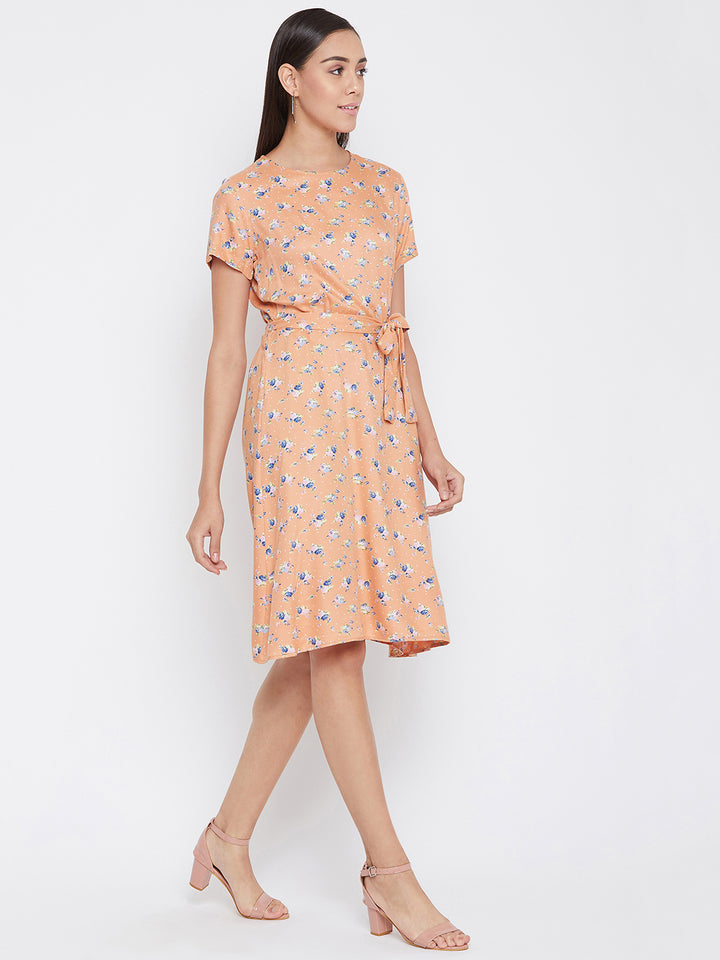Orange Printed Floral Dress - Women Dresses