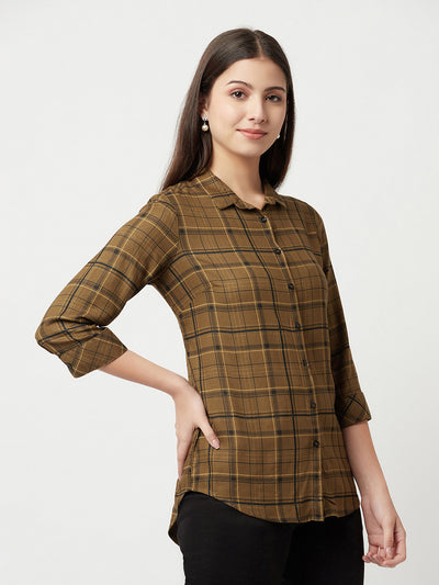 Brown Tartan Checked Shirt-Women Shirts-Crimsoune Club