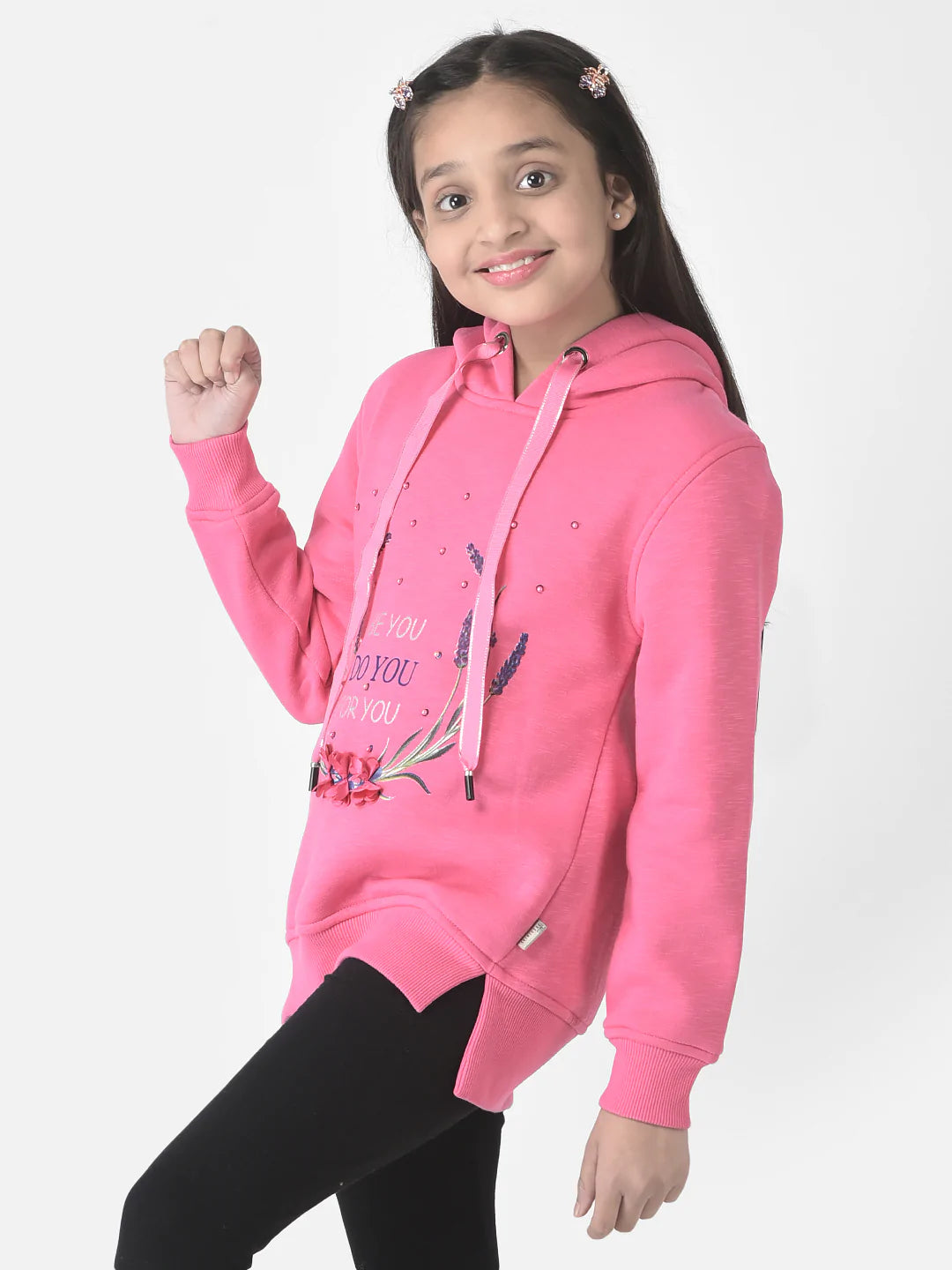  Pink Hooded Typographic Sweatshirt