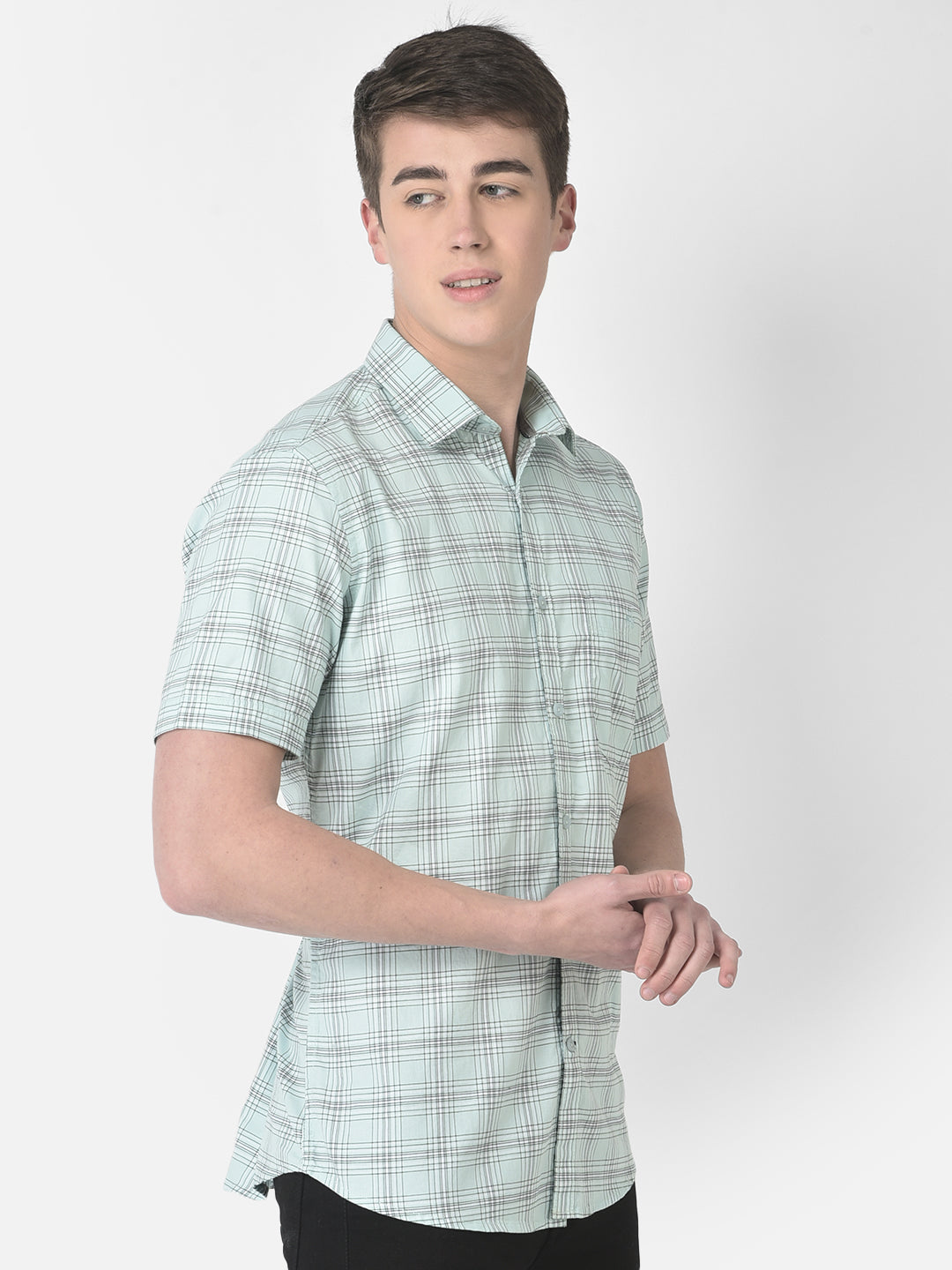  Pale Green Half-Sleeved Checkered Shirt 
