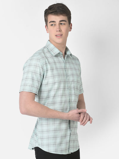  Pale Green Half-Sleeved Checkered Shirt 
