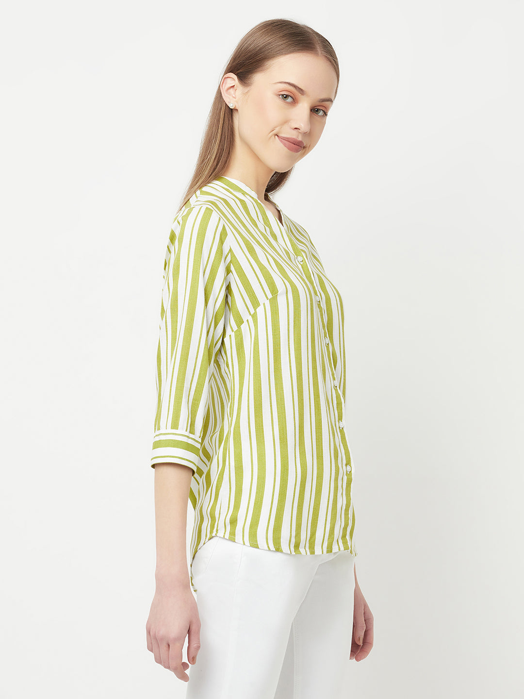 Green Striped Casual Shirt - Women Shirts