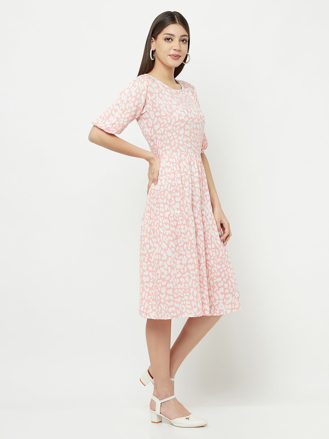 Pink Printed Round Neck Dress - Women Dresses
