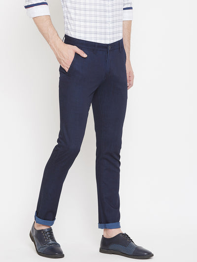 Navy Blue Slim Fit Trousers - Men Trousers