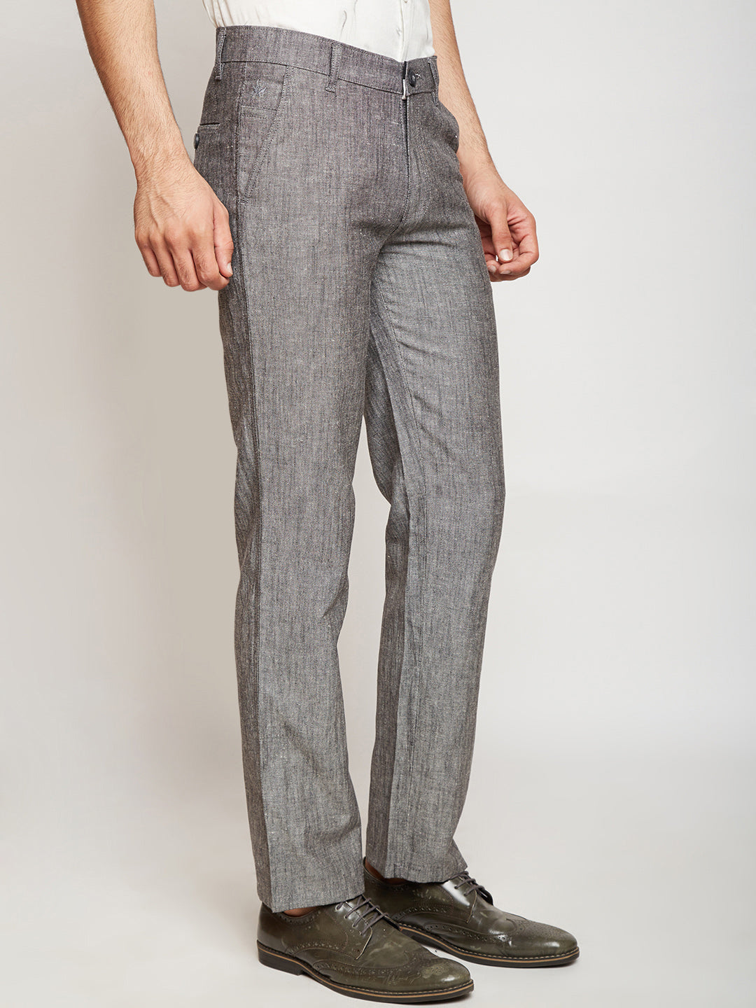 Grey Slim Fit Trousers - Men Trousers