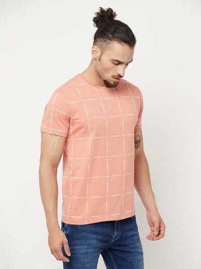 Peach Printed Round Neck T-Shirt - Men T-Shirts