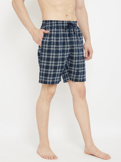 Navy Blue Checked Lounge Shorts - Men Lounge Shorts