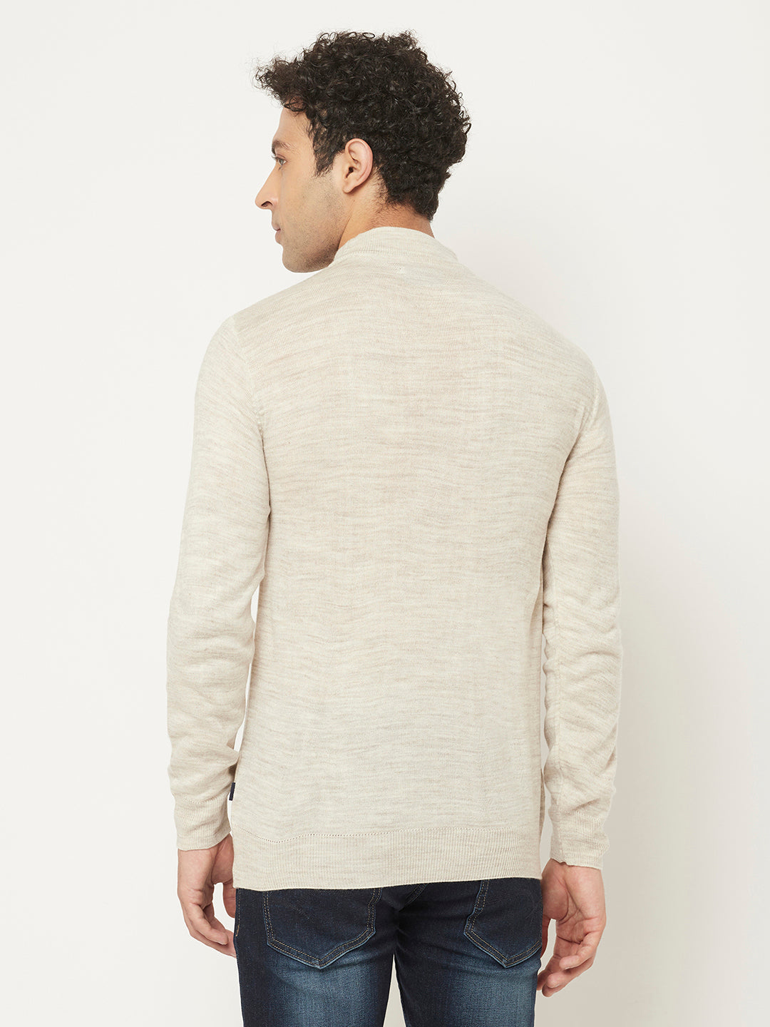 Off White Sweater with Melange Texture-Men Sweaters-Crimsoune Club