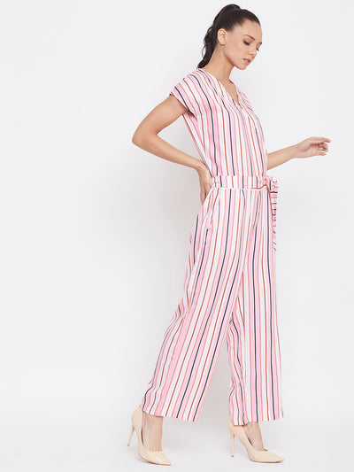 Multi Striped V-Neck Jumpsuits - Women Jumpsuits