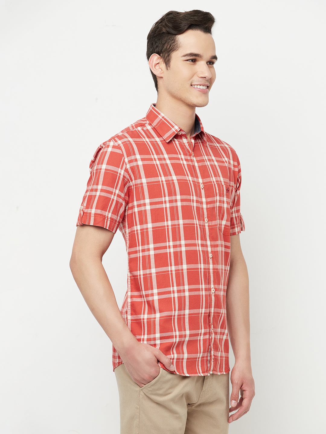 Orange Checked Shirt - Men Shirts
