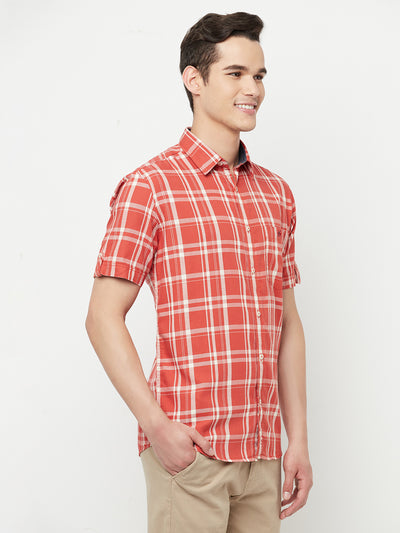 Orange Checked Shirt - Men Shirts