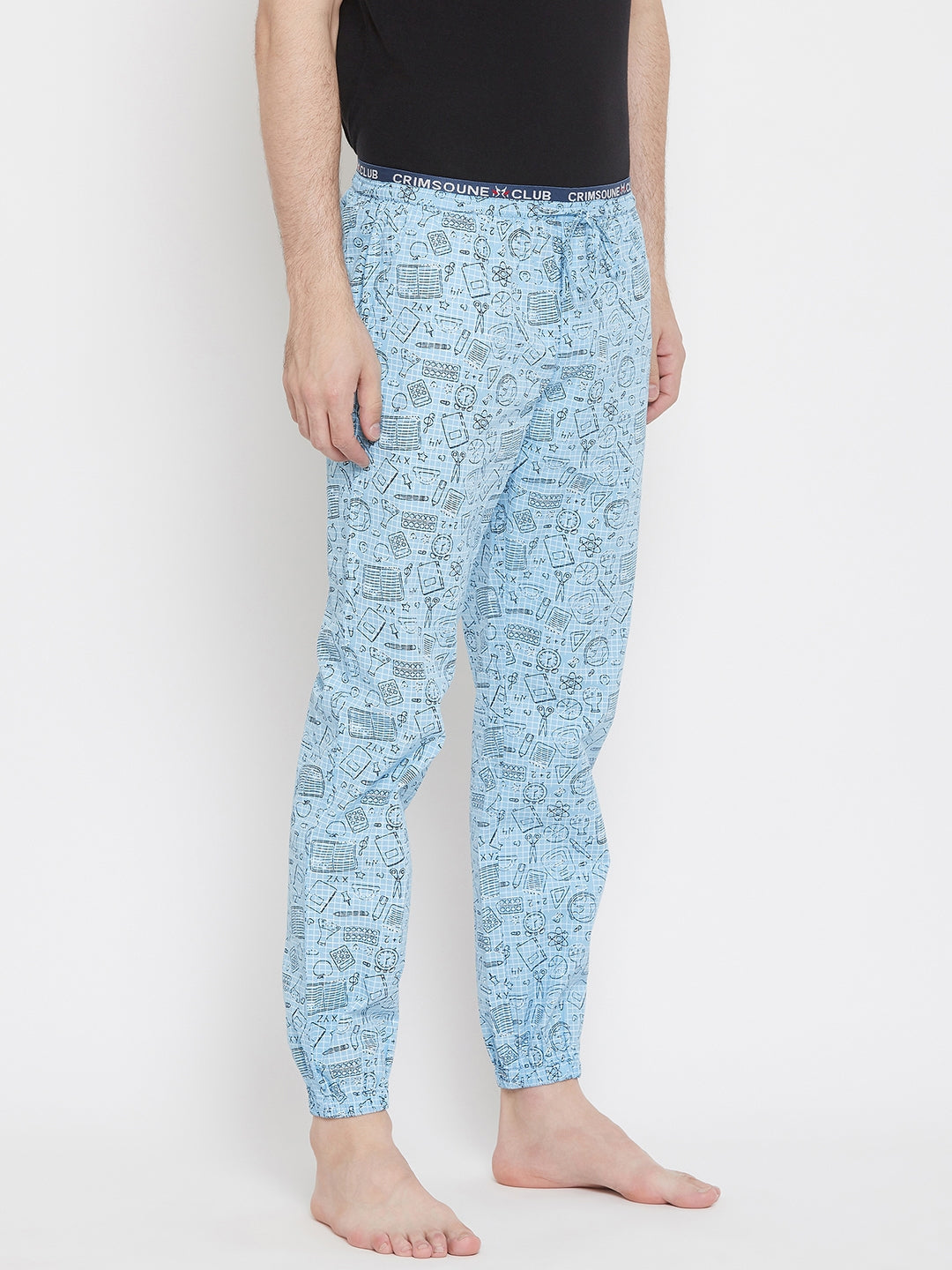 Blue Printed Straight Lounge Pants - Men Lounge Pants