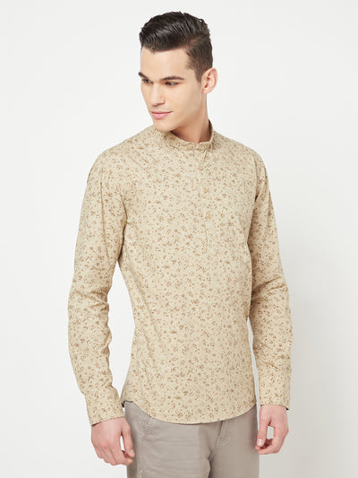 Beige Floral Printed Kurta - Men Kurtas