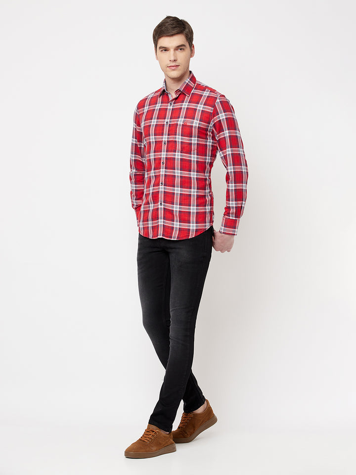 Red Checked Casual Shirt - Men Shirts