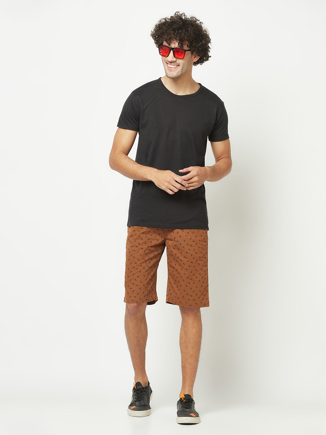  Brown Leaf-Printed Shorts 