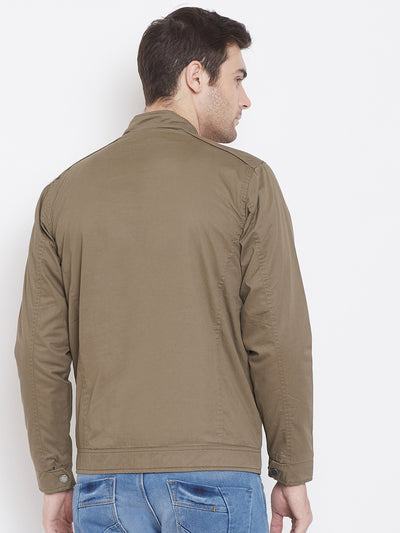 Beige Solid Mandarin Collar Jackets-Mens Jacket-Crimsoune Club