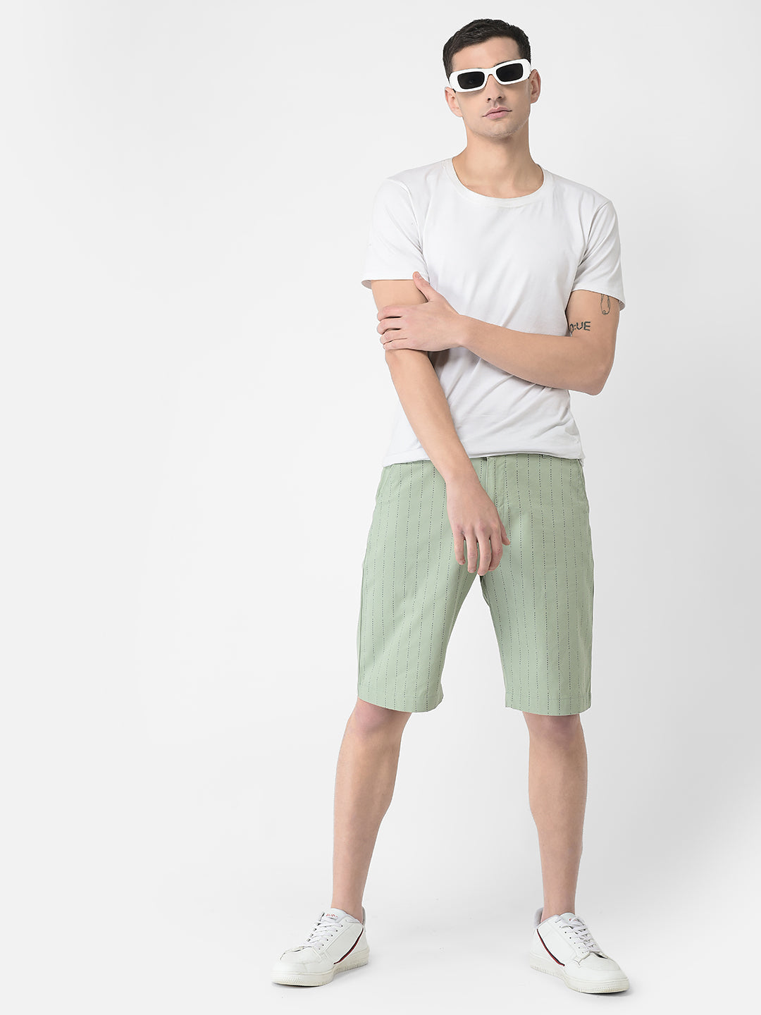  Light Green Striped Chino Shorts