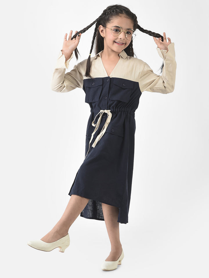  Navy Blue Dress with Patch Pocket Detailing 