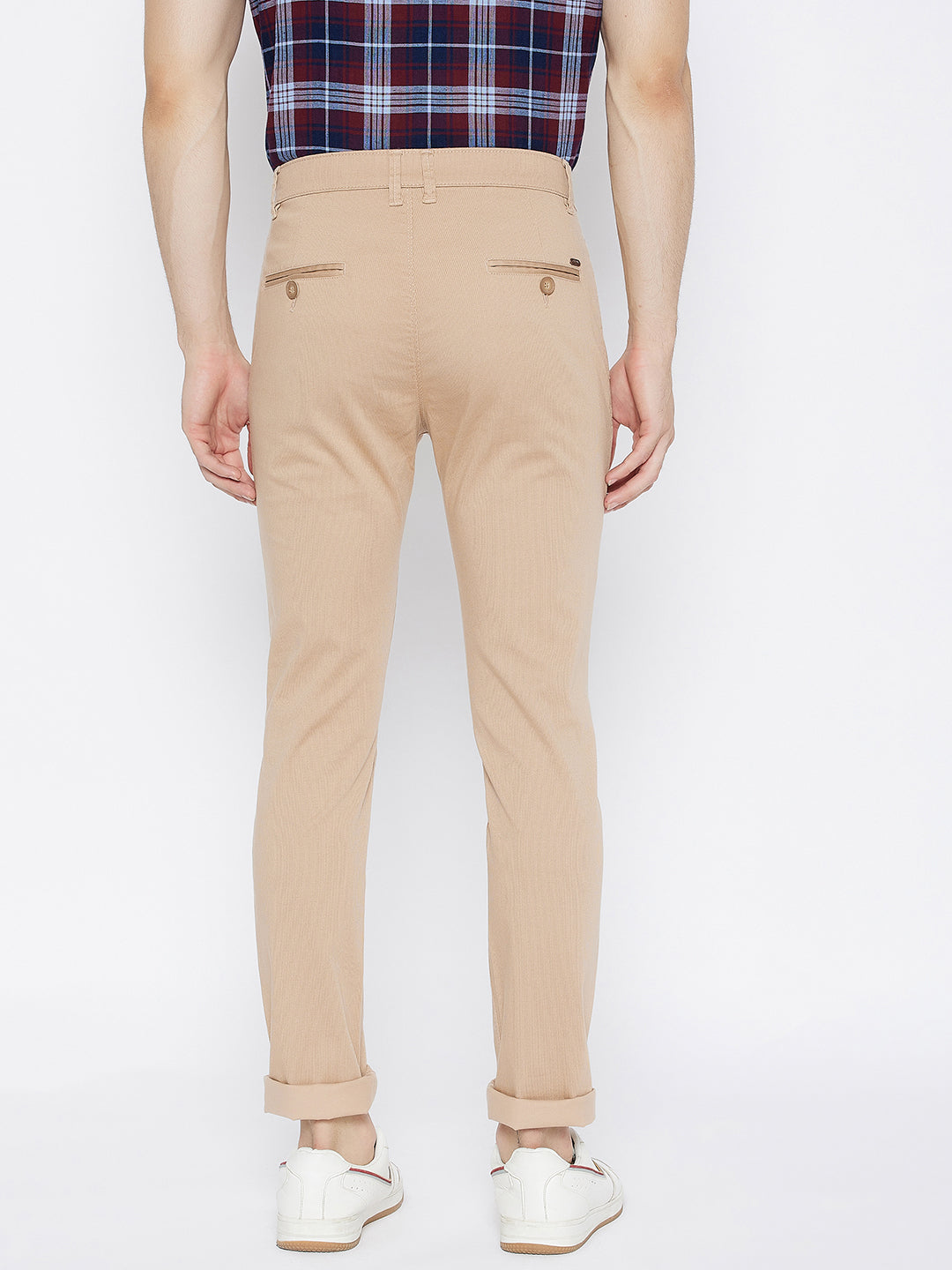 Beige Printed Slim Fit Trousers - Men Trousers