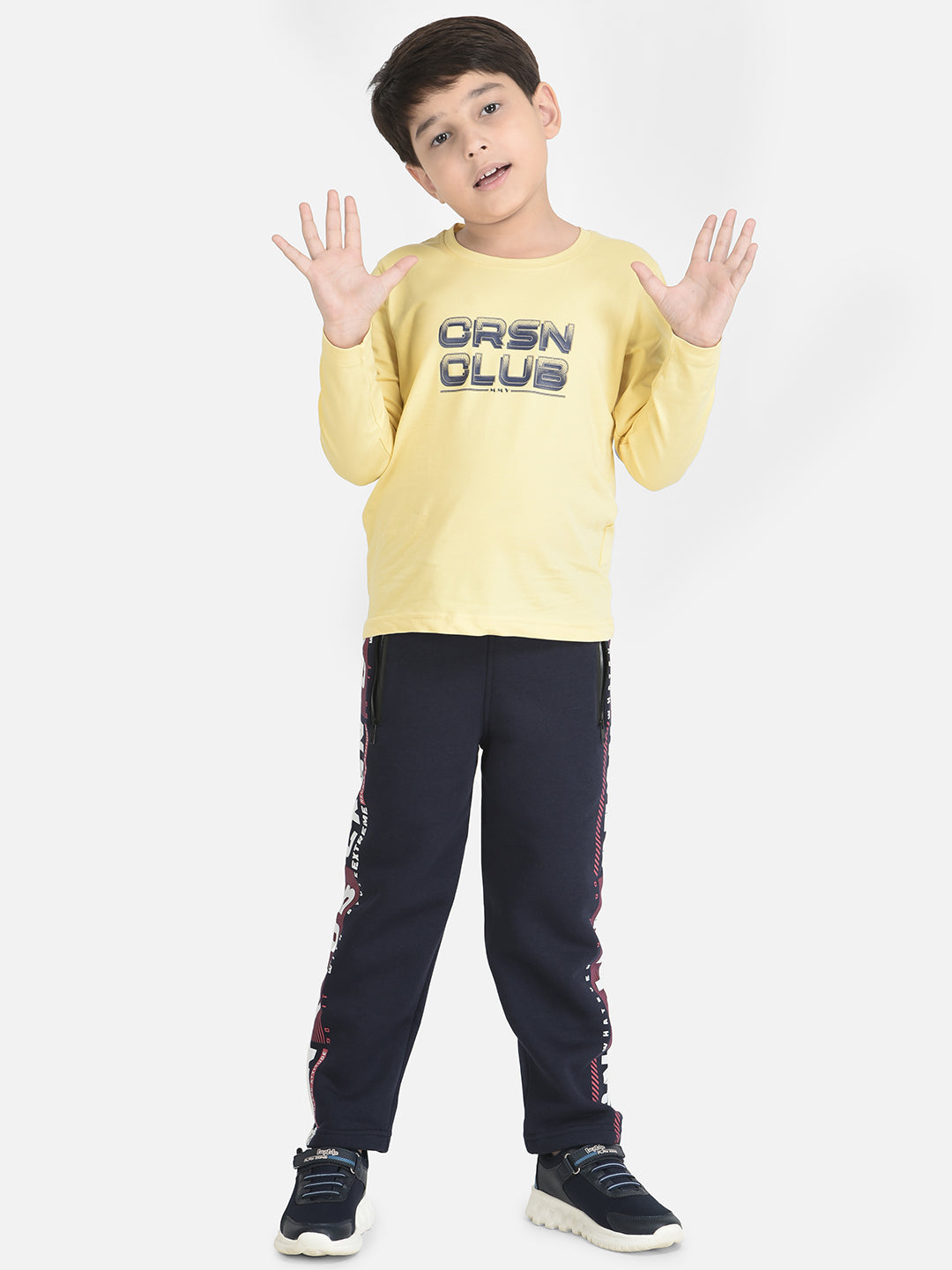 Yellow Long-Sleeved Typographic T-Shirt-Boys T-Shirts-Crimsoune Club