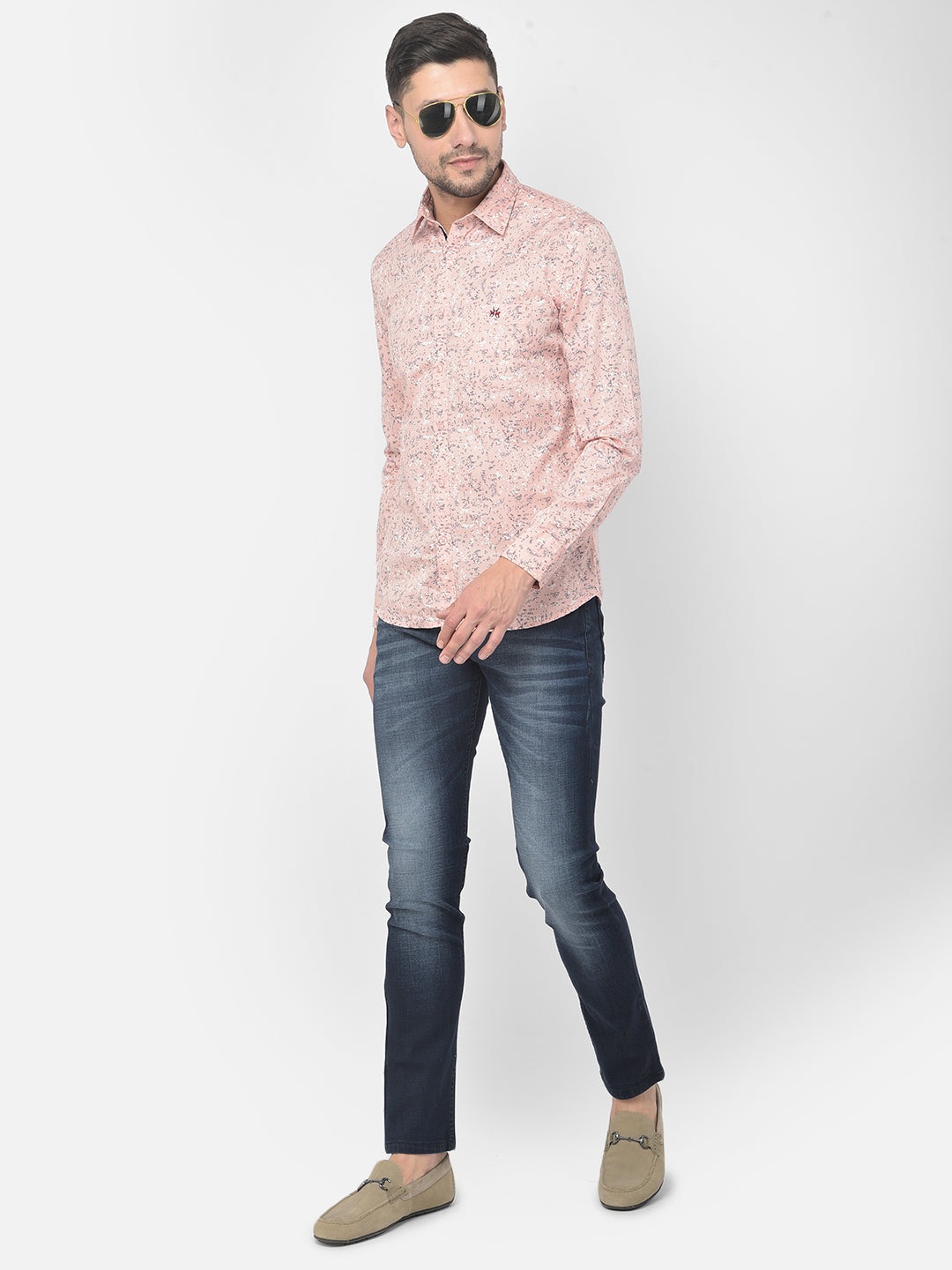 Pink Printed Spread Collar Shirt - Men Shirts