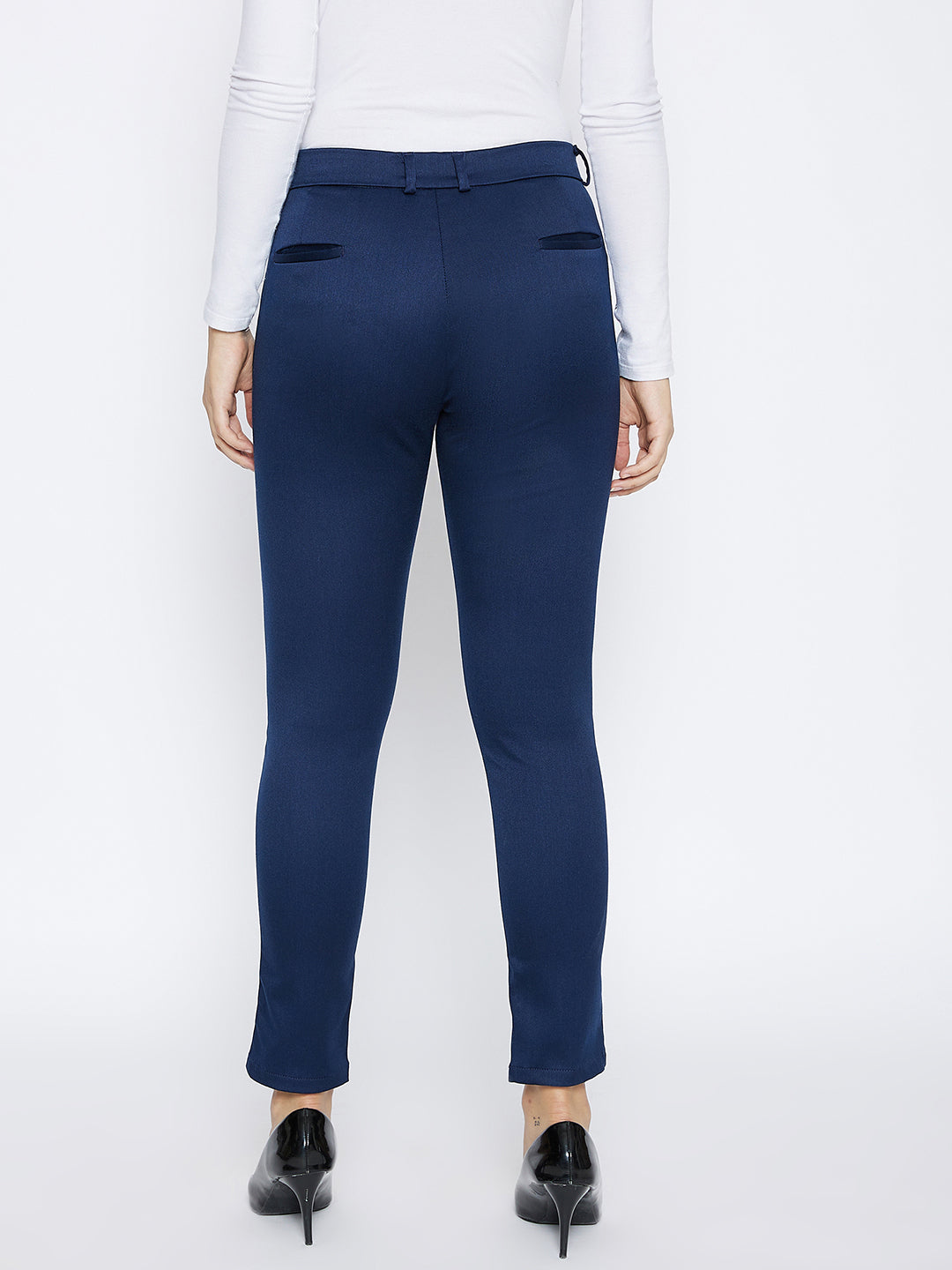 Navy Blue Slim Fit Trousers - Women Trousers
