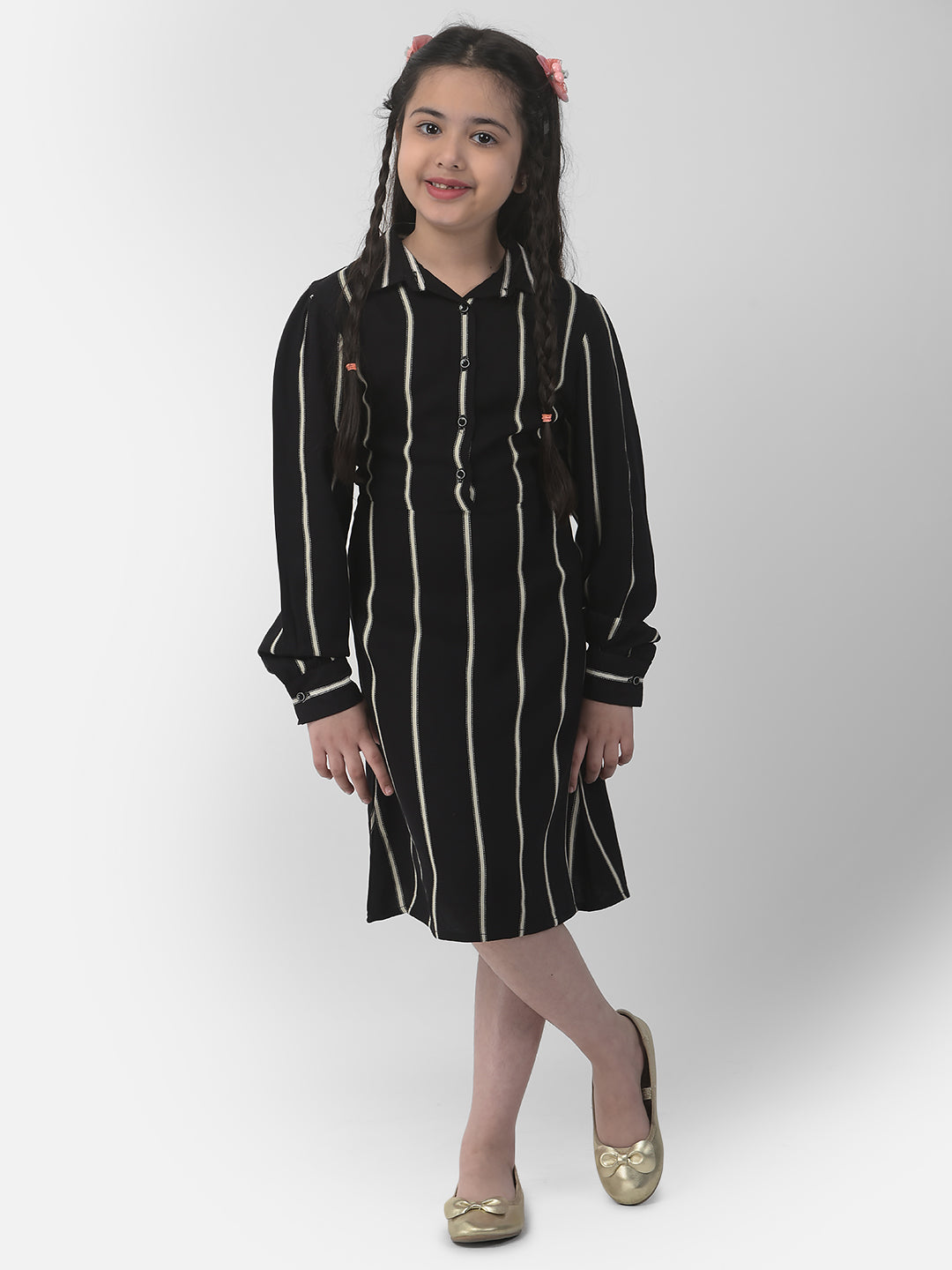  Black Shirt-Style Striped Dress