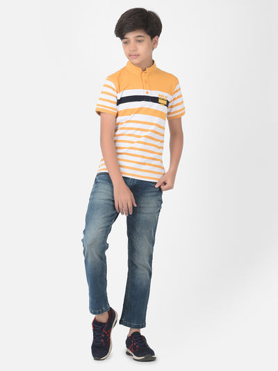 Yellow Striped High Neck T-shirt - Boys T-Shirts