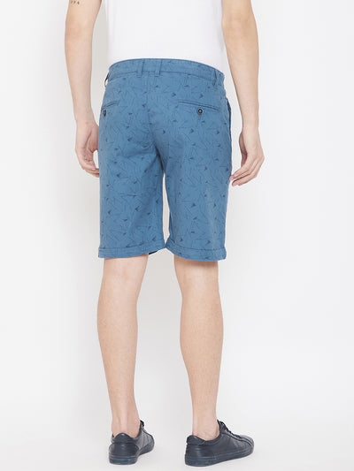 Blue Printed Slim Fit Shorts - Men Shorts