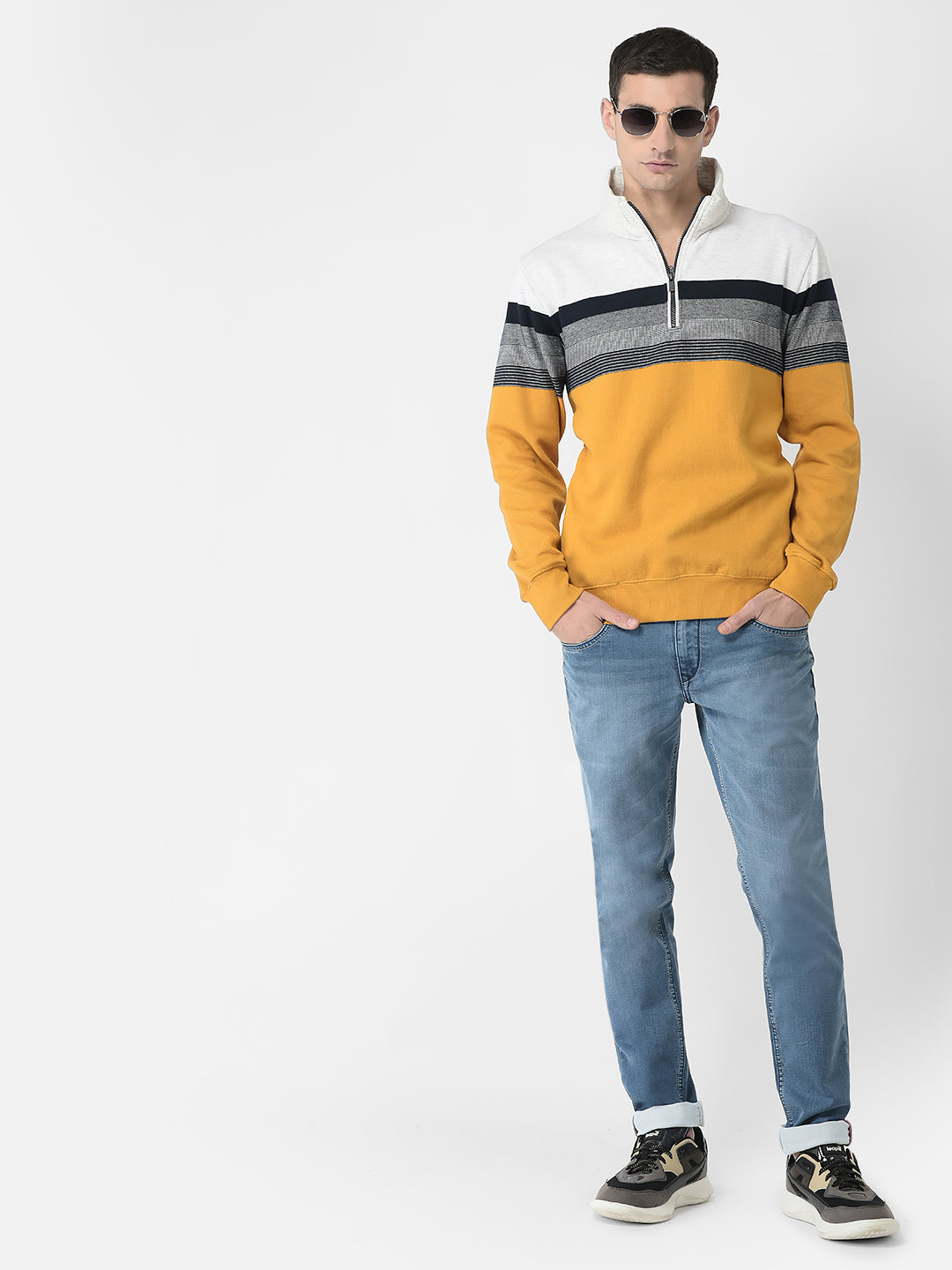  Mustard Colour-Blocked Sweatshirt