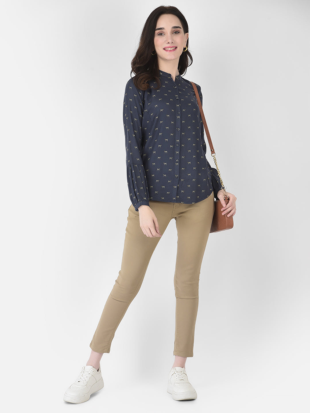 Navy Blue Printed Shirt - Women Shirts