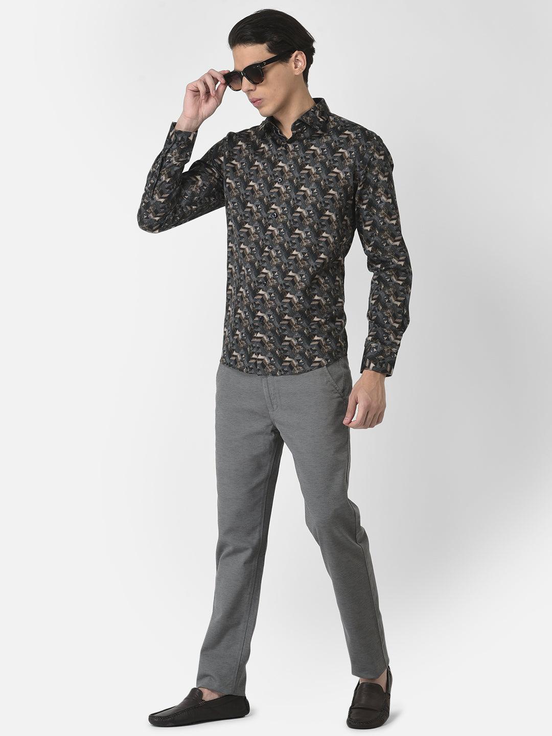 Grey Shirt in Abstract Print 