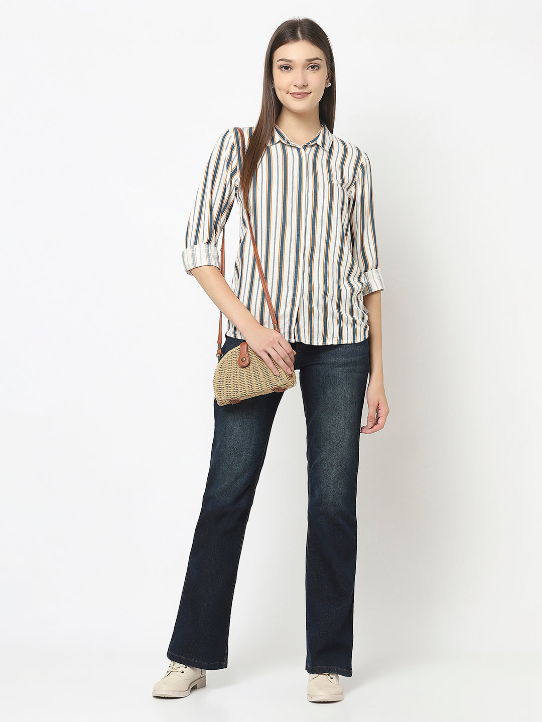 White Shirt with Dual-Tone Stripes