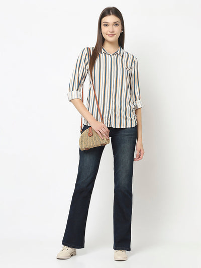 White Shirt with Dual-Tone Stripes