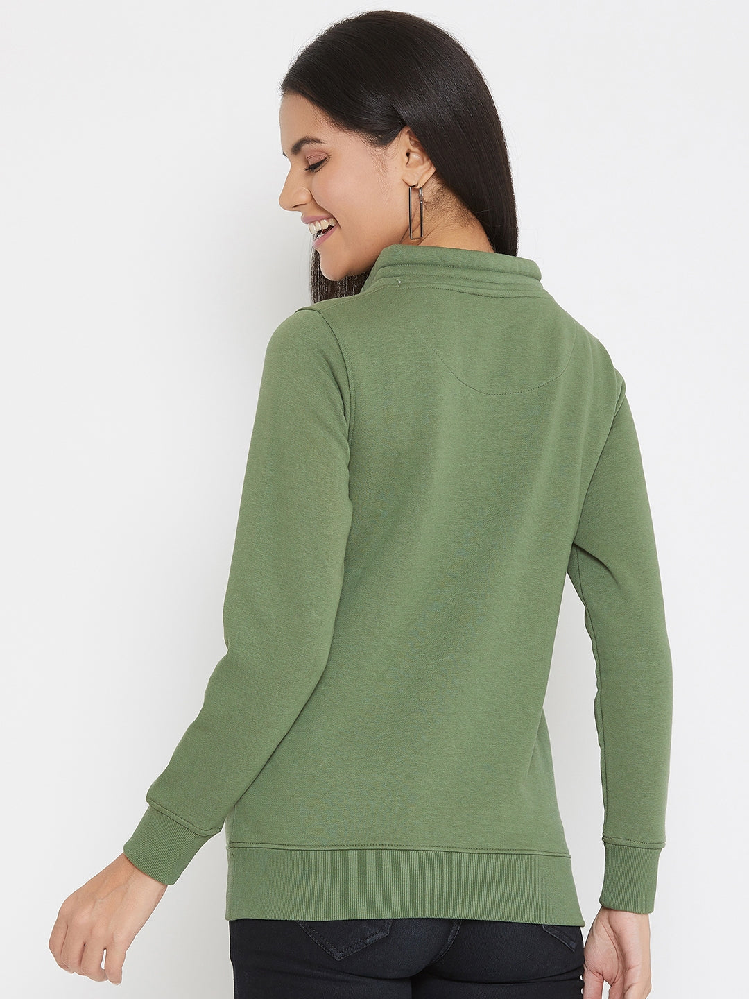 Olive Printed Mock Neck Sweatshirt - Women Sweatshirts