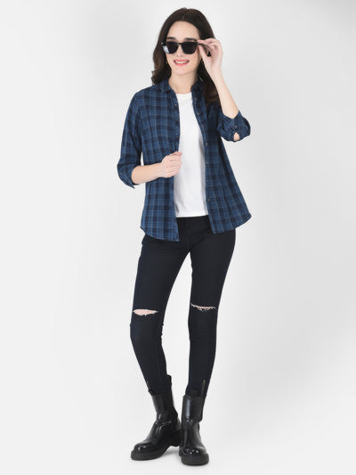 Prussian Blue Checked Shirt - Women Shirts