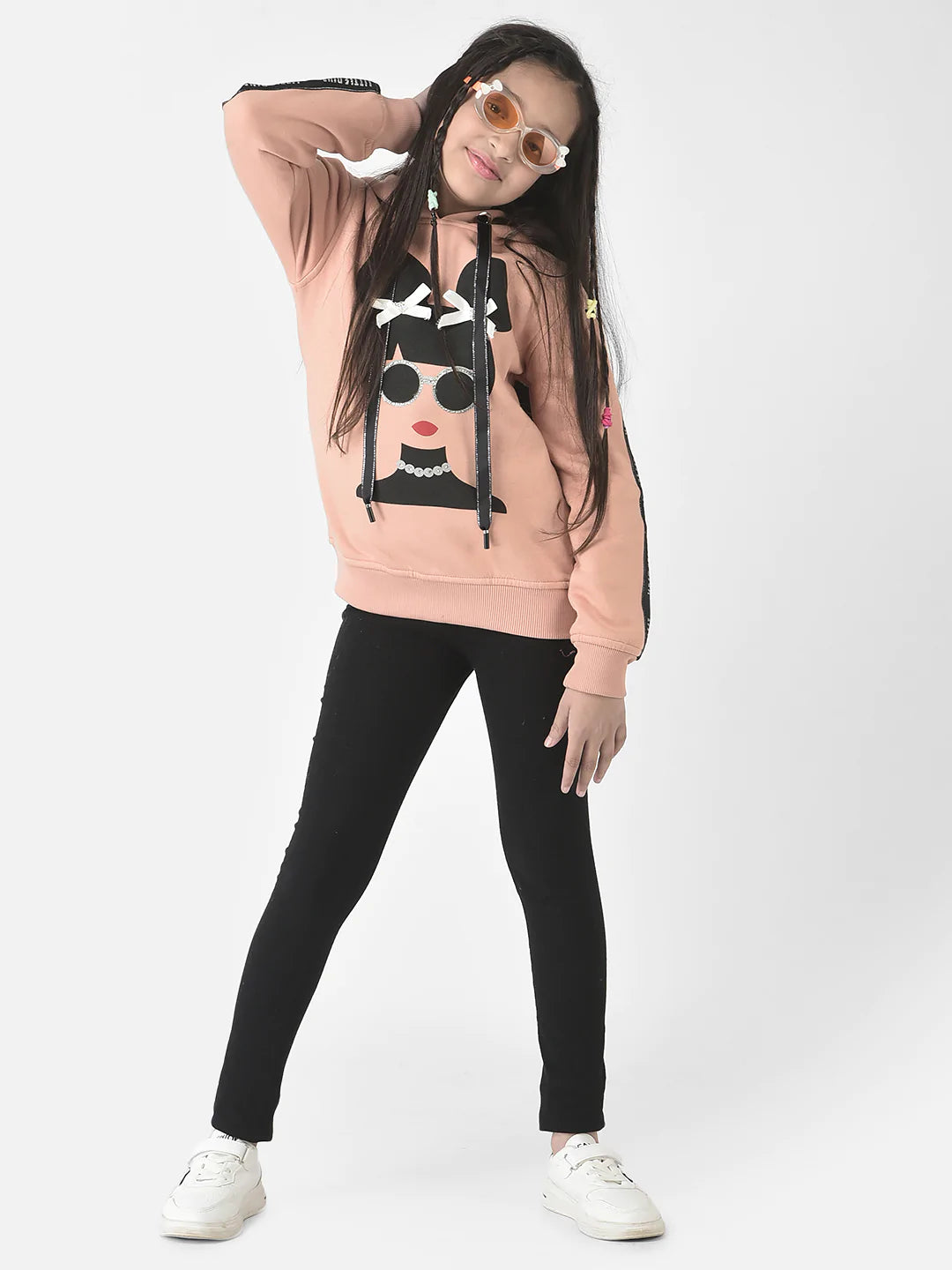  Peach Graphic Face Hooded Sweatshirt