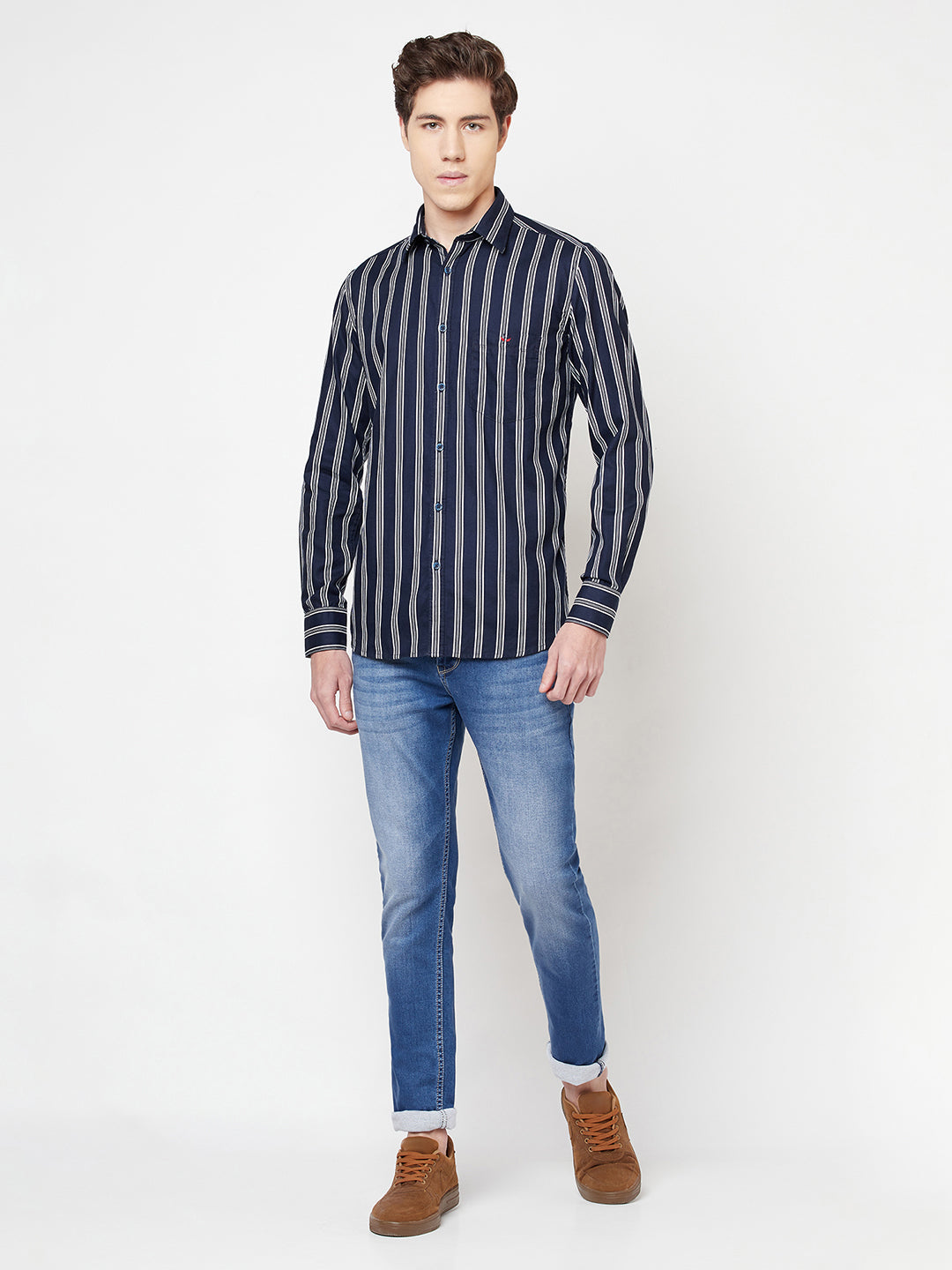 Navy Blue Striped Shirt - Men Shirts